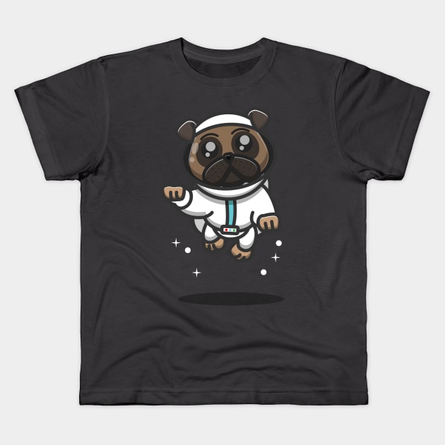 astronot pug dog in action Kids T-Shirt by fflat hds